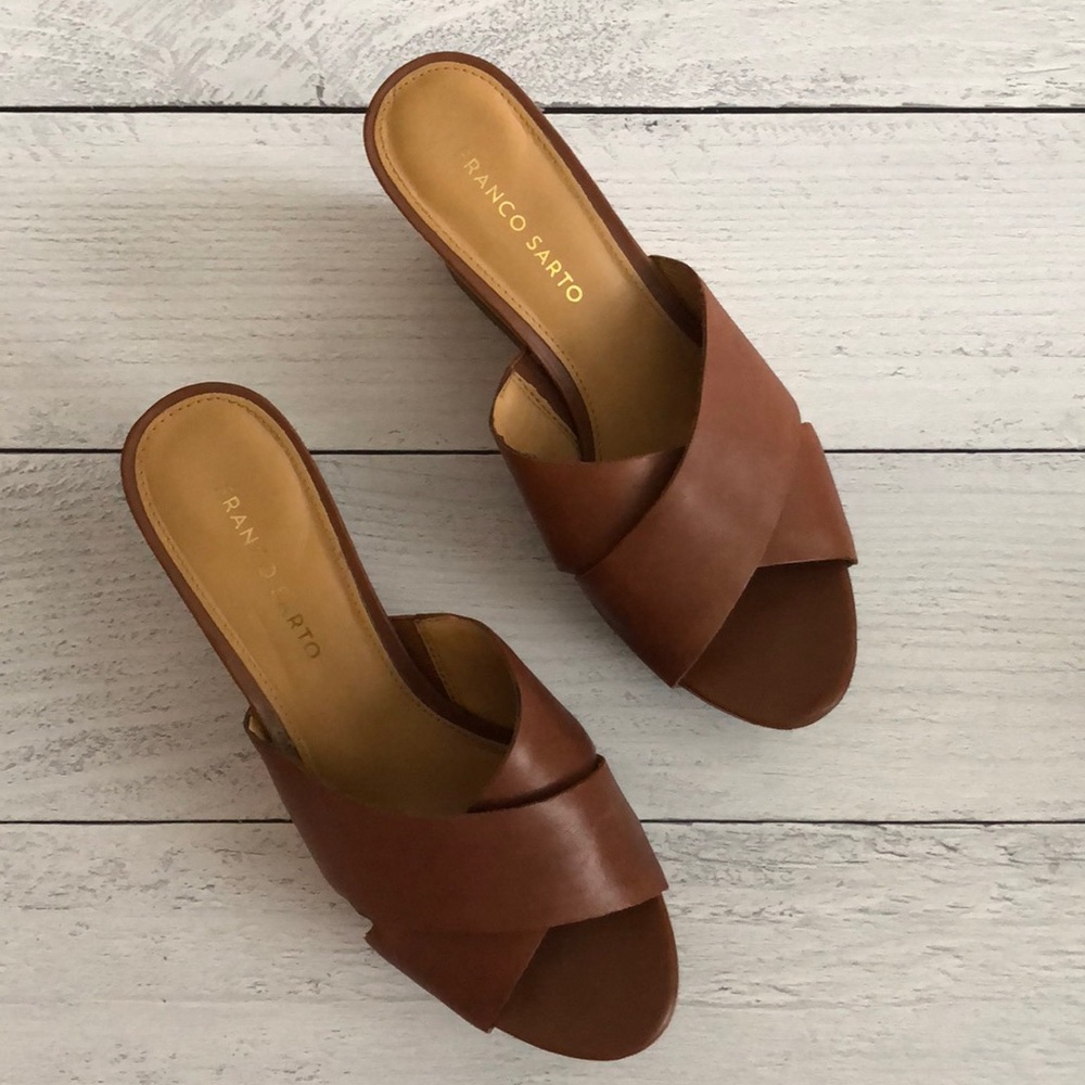 Franco Sarto leather cork tan platform sandal